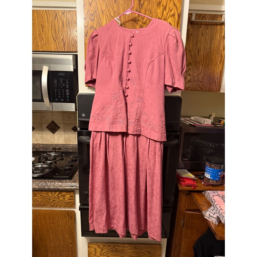 Miss Dorby Vintage Pink Jacquard Skirt Set Soutache Embroidery 8358‎ Size 8